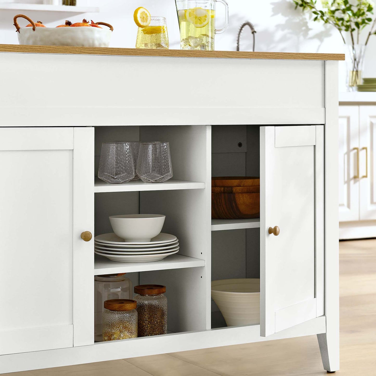 Hayes 3-Piece Kitchen Island and Stool Set in Oak White