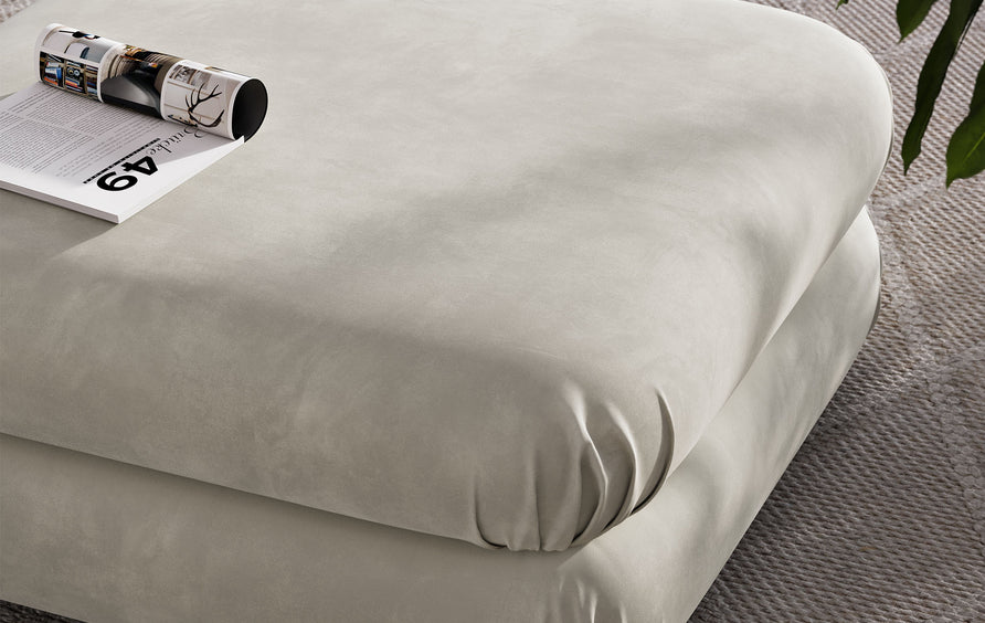 Beckett Modular Performance Velvet Ottoman in Almond