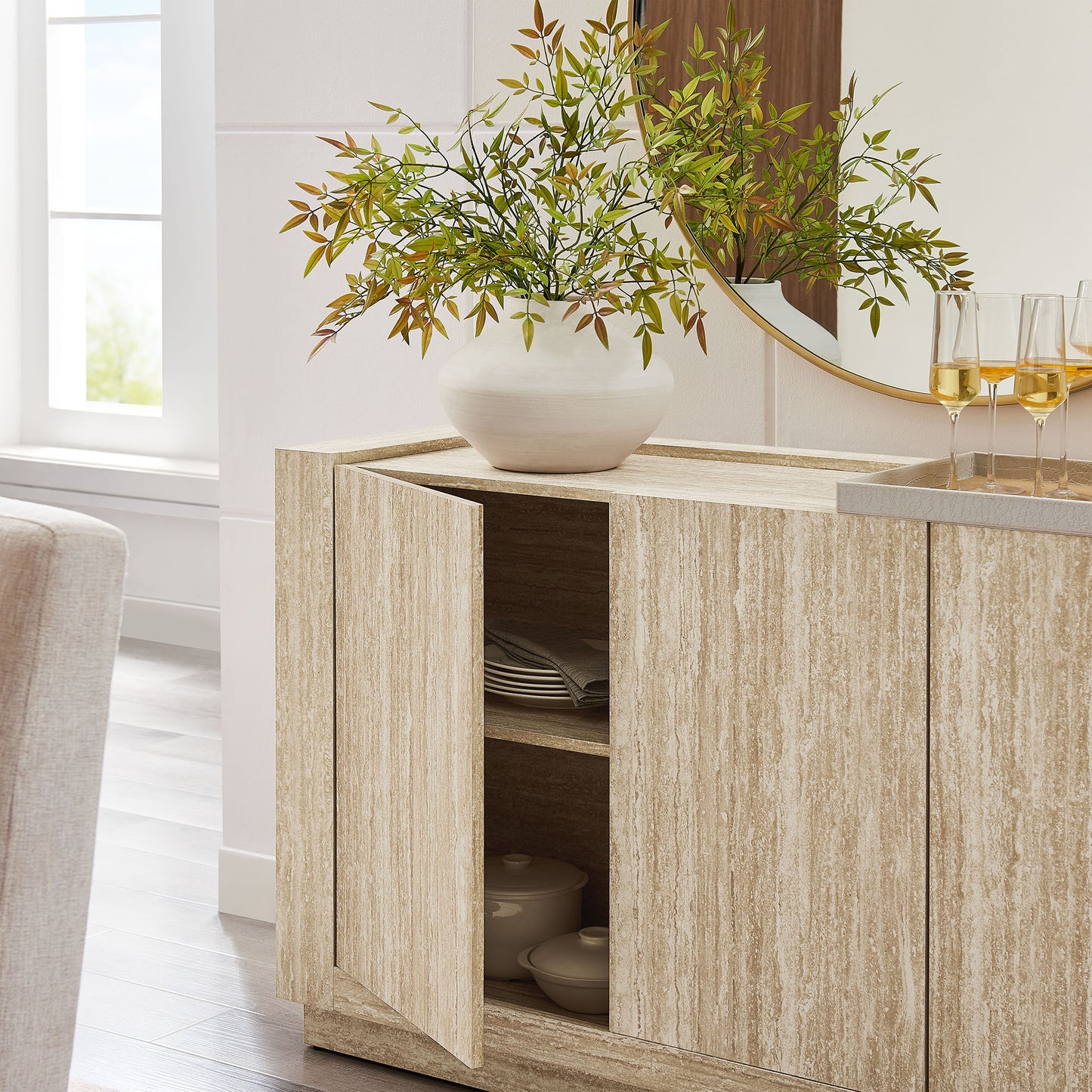 Musk 59" Travertine Sideboard in Travertine