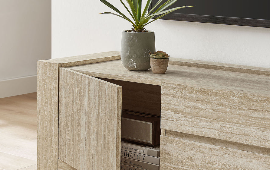 Musk 59" Travertine TV Stand in Travertine