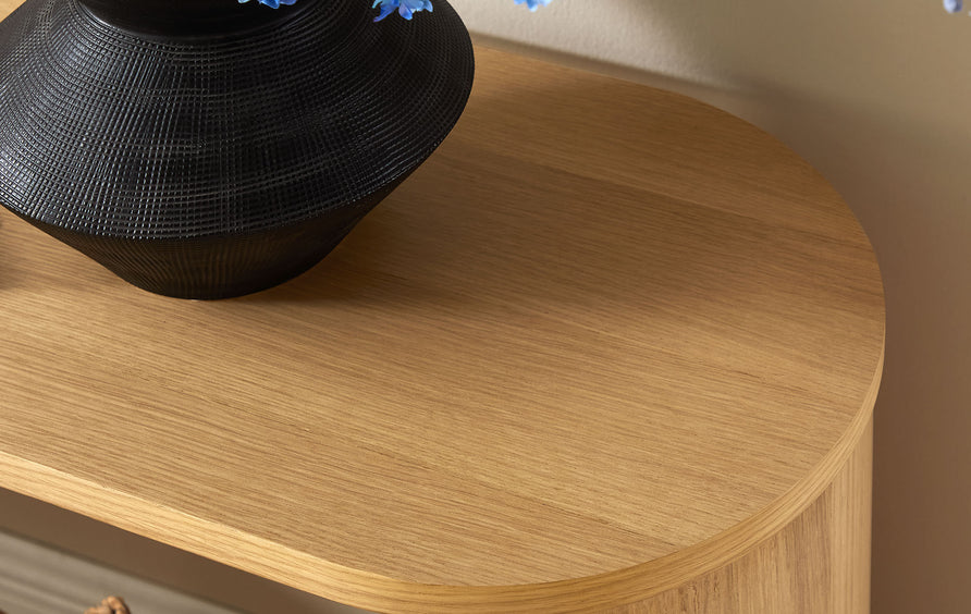 Alcove Oval Wood Entryway Console Table in Oak