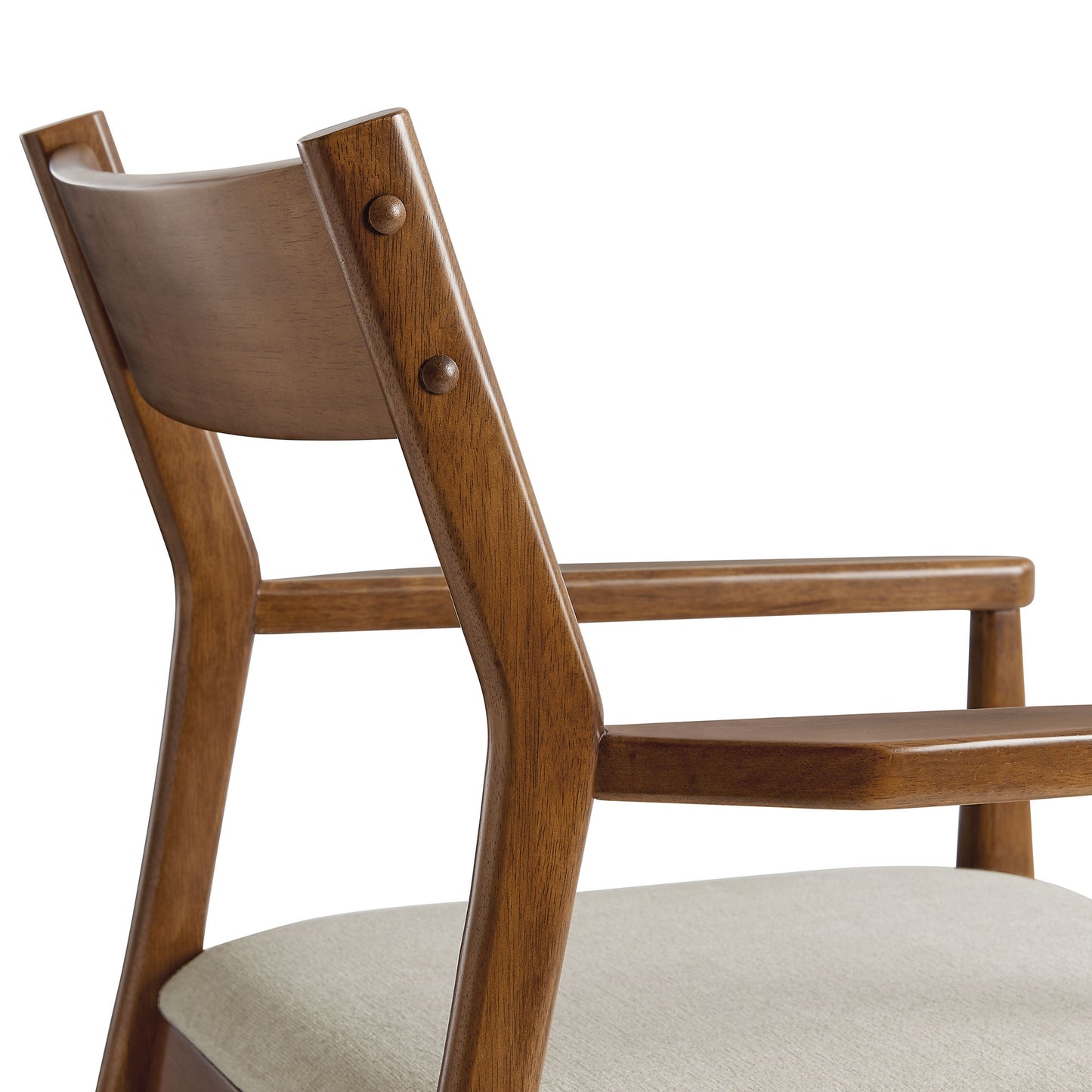 Marble Fabric Wood Dining Armchairs Set of 2 in Walnut Heathered Weave Beige