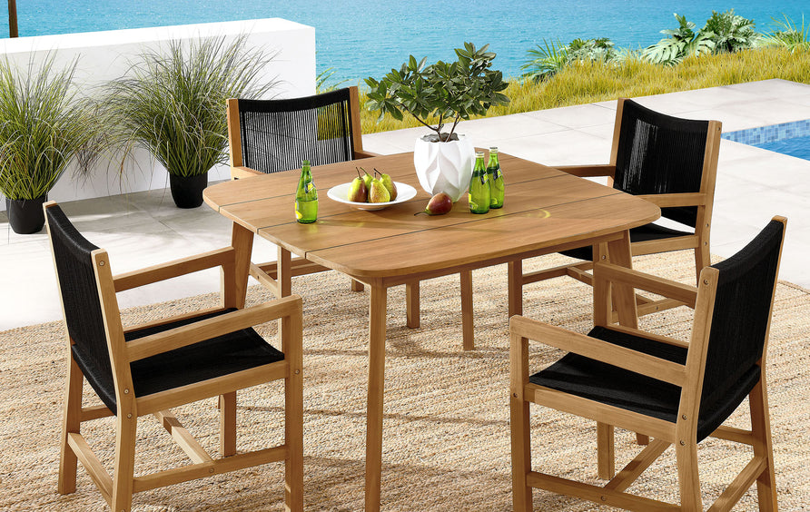 Nova 5-Piece Outdoor Patio Teak and Rope Dining Set with Armchairs in Natural Black
