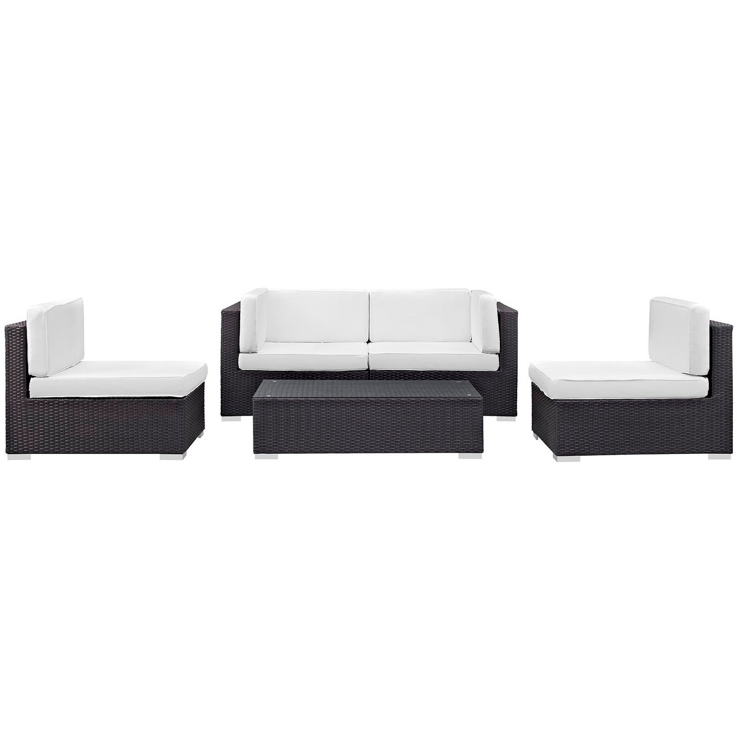 Lleucu 5 Piece Outdoor Patio Sectional Set in Espresso White