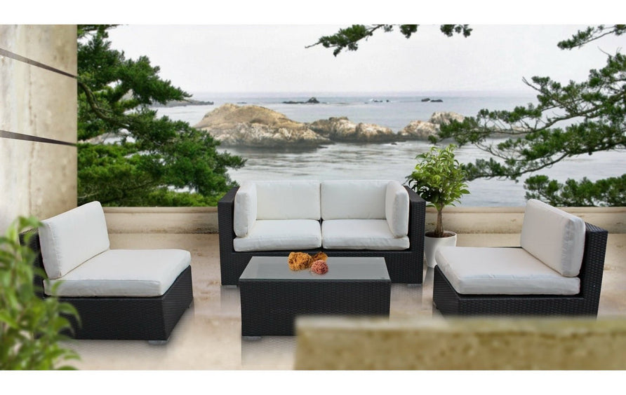 Lleucu 5 Piece Outdoor Patio Sectional Set in Espresso White