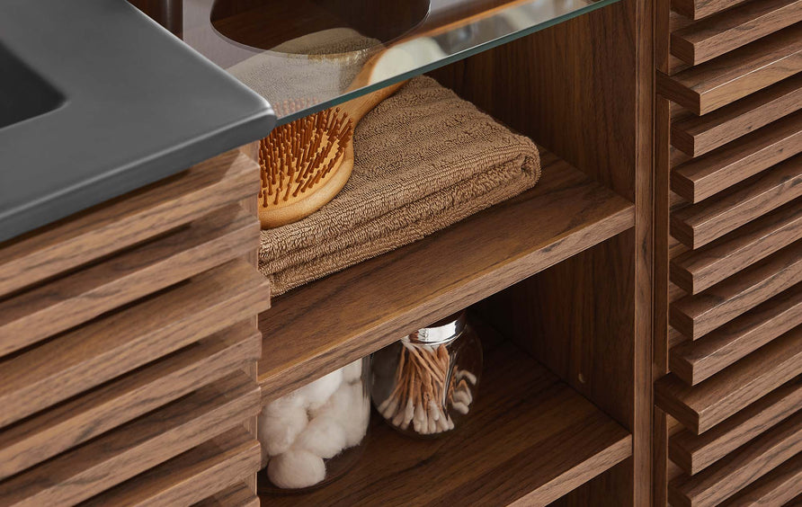 Vera 62" Wall-Mount Double Sink Bathroom Vanity in Walnut Black