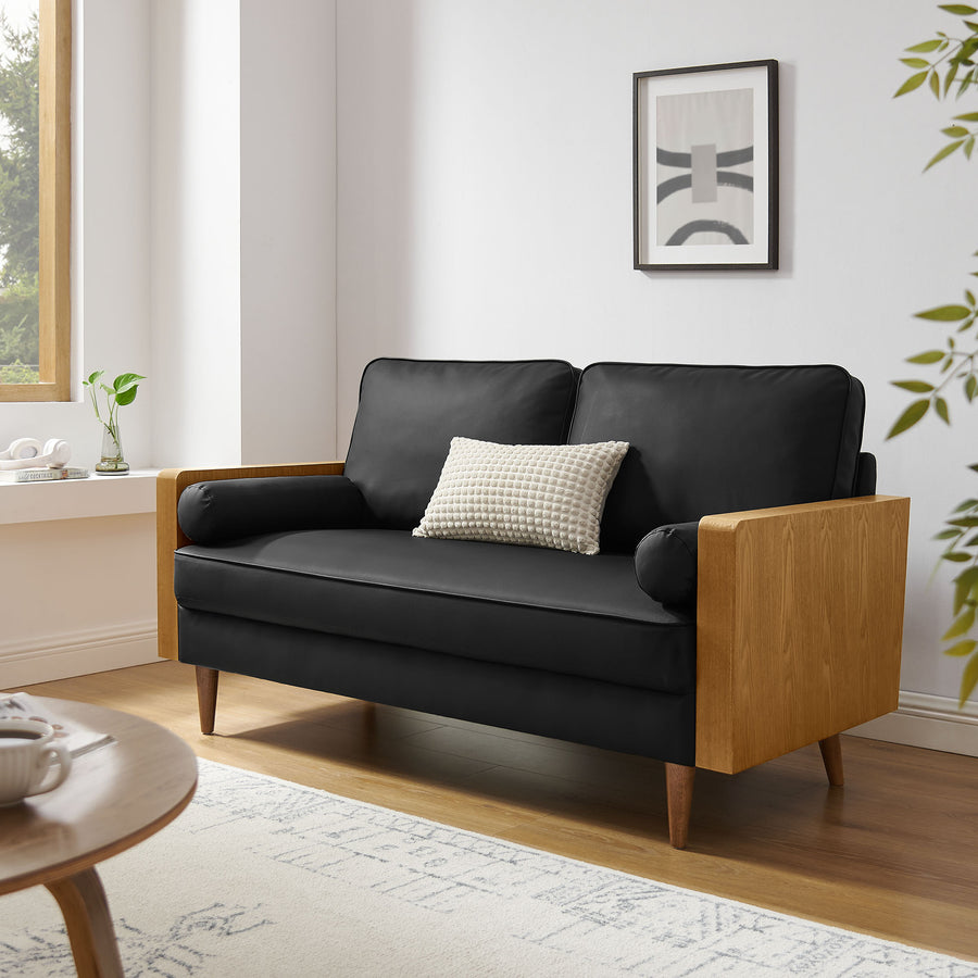 Brook Vegan Leather Loveseat in Walnut Black