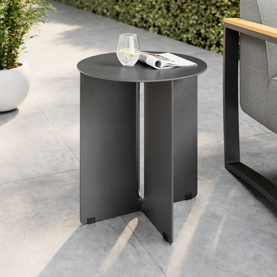Ribe Outdoor Patio Aluminum Side Table in Charcoal