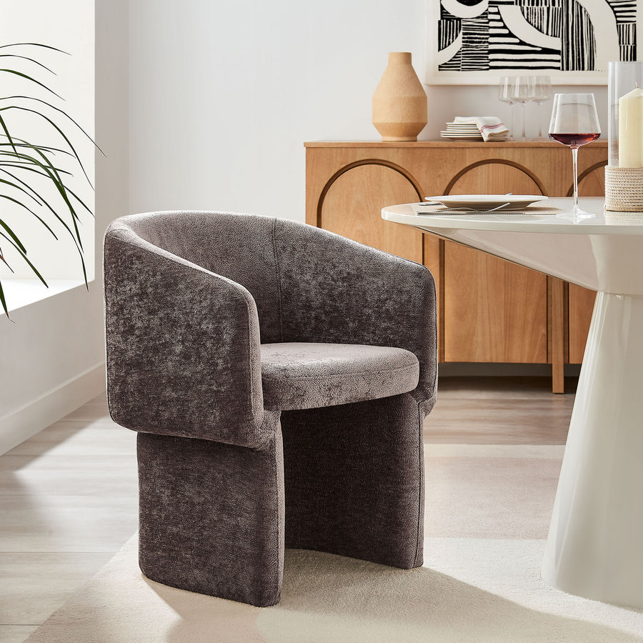 Halle Barrel Back Chenille Dining Armchair in Chocolate Brown