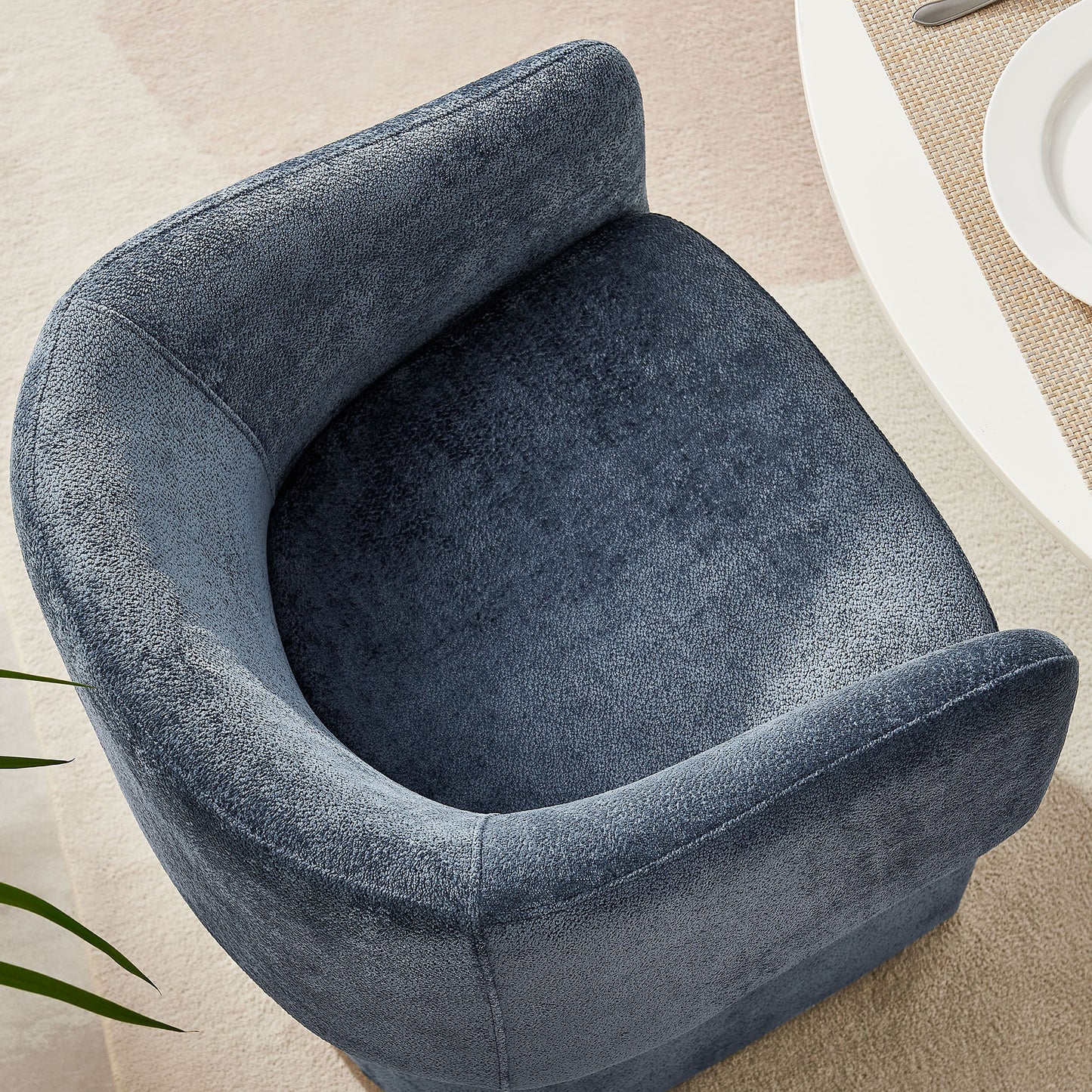 Halle Barrel Back Chenille Dining Armchair in Slate Blue