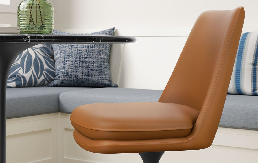 Lumen Swivel Dining Vegan Leather Side Chair in Black Tan