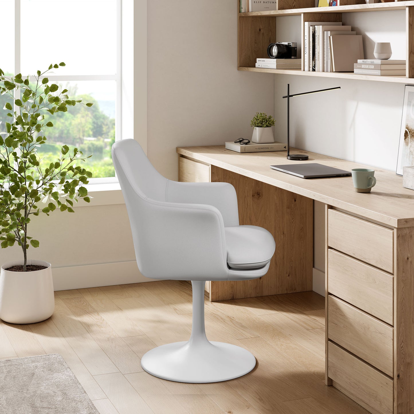 Lumen Swivel Dining Vegan Leather Armchair in White White