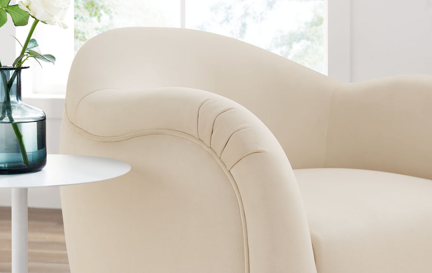 Linus Performance Velvet Swivel Armchair in Alabaster