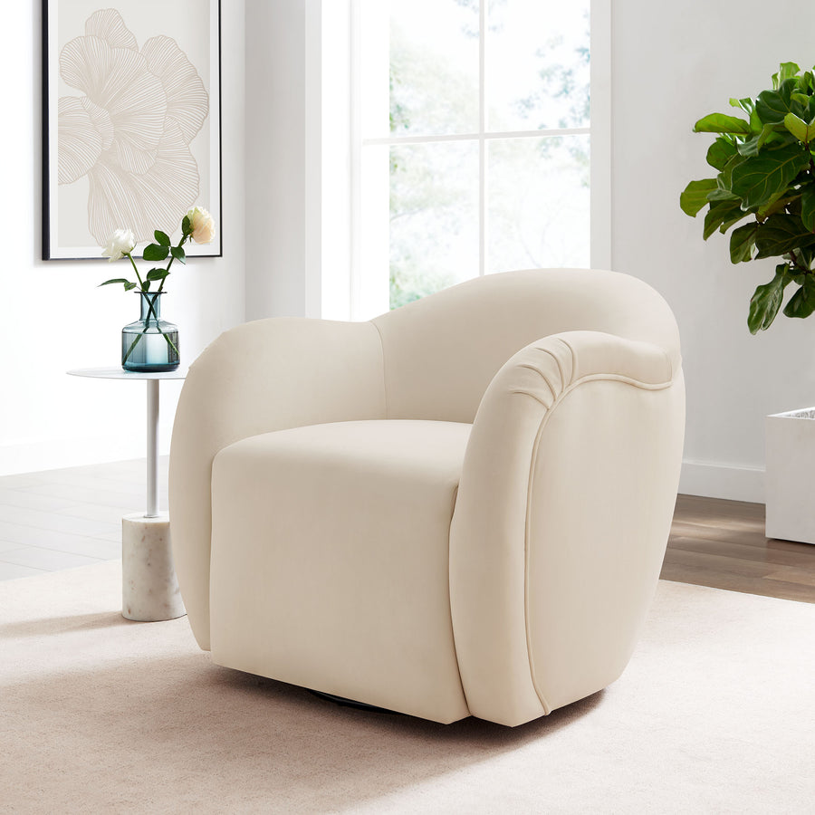 Linus Performance Velvet Swivel Armchair in Alabaster