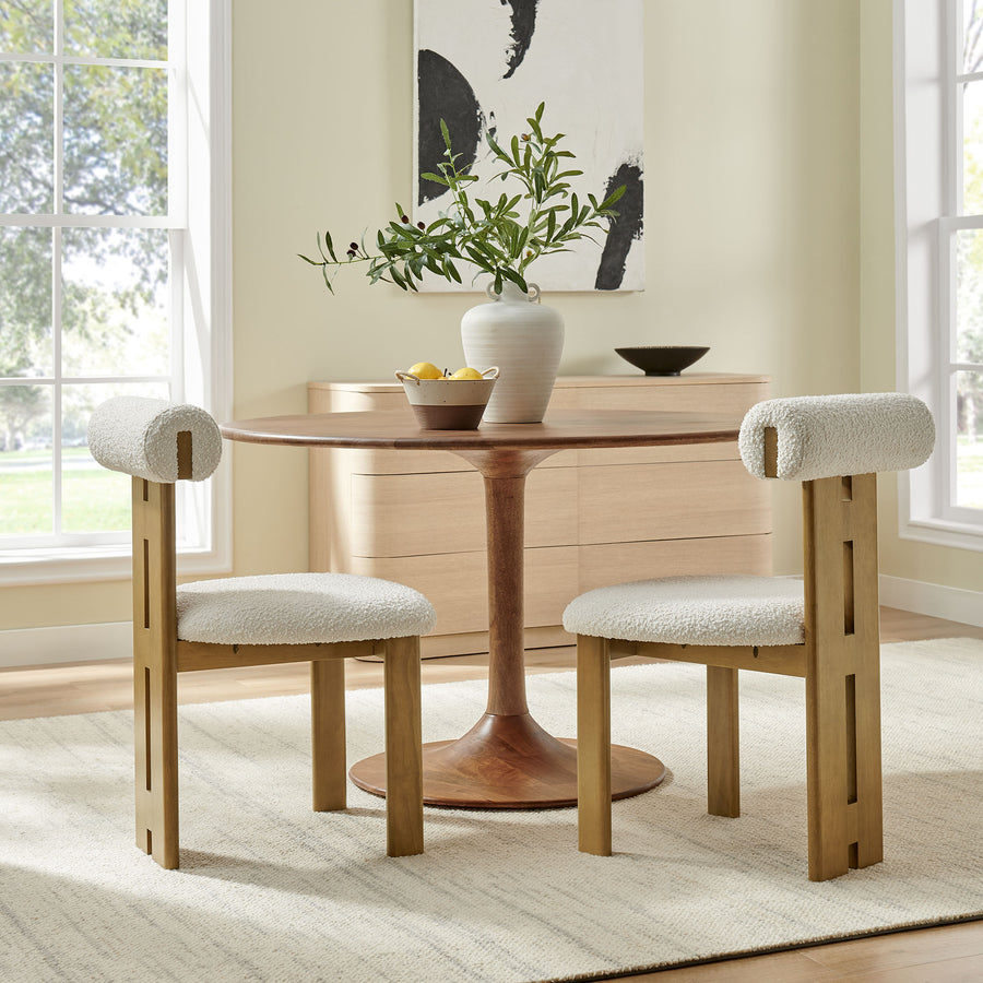 Svendborg Boucle Fabric Dining Chair Set of 2 in French Oak Ivory