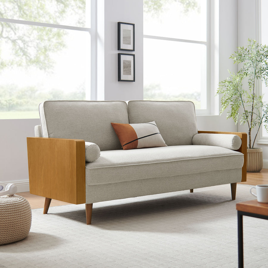 Brook Heathered Fabric Upholstered Sofa in Walnut Heathered Weave Ivory