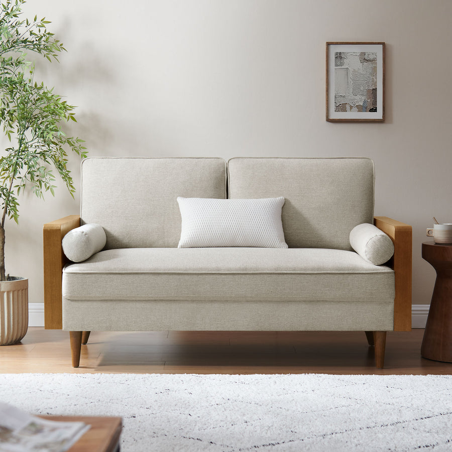 Brook Heathered Weave Fabric Loveseat in Walnut Heathered Weave Ivory