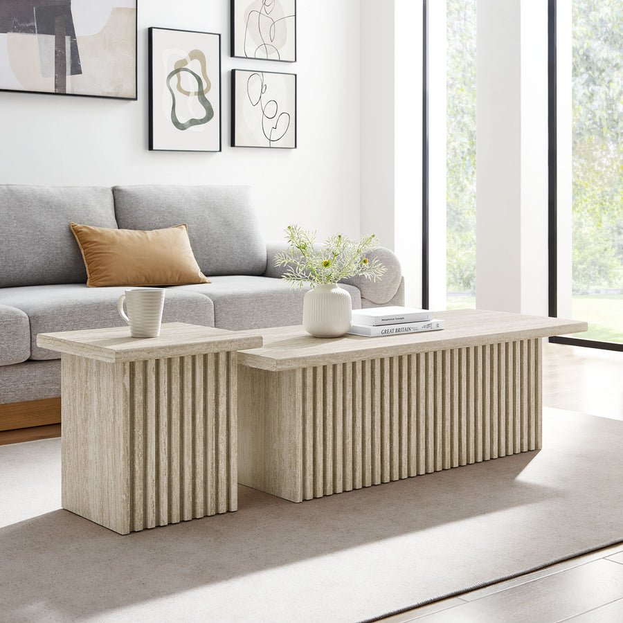 Vera Nesting Coffee Tables Set of 2 in Travertine