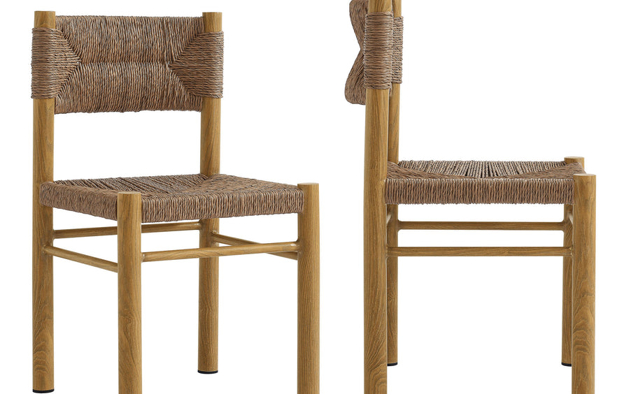 Loft Outdoor Patio Rattan and Aluminum Dining Side Chairs Set of 2 in Natural