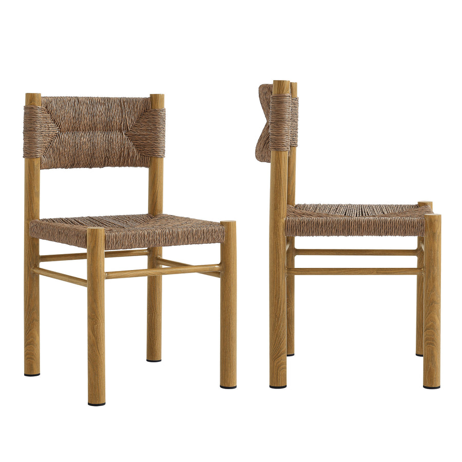 Loft 7-Piece Rectangular Outdoor Patio Rattan and Aluminum Dining Table and Chairs Set in Natural