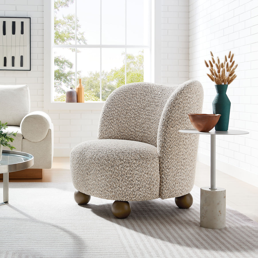 Quillan Boucle Fabric Accent Chair in Coral Walnut