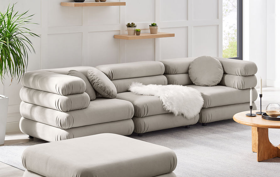Beckett 4-Piece Modular Performance Velvet Sectional Sofa in Almond