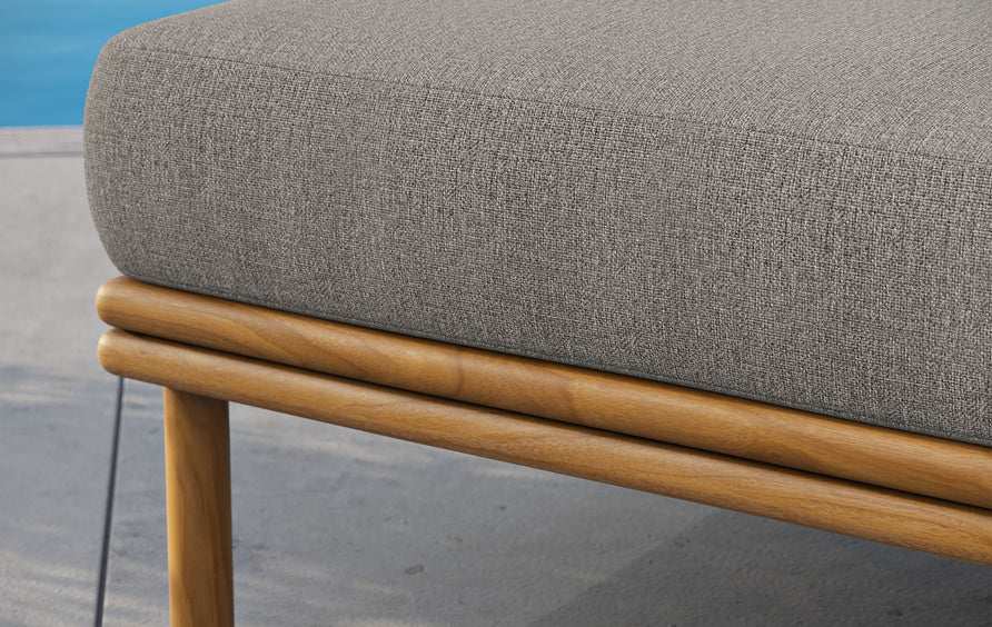Basalt Outdoor Patio Teak Wood Ottoman in Natural Driftwood