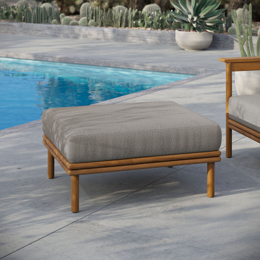 Basalt Outdoor Patio Teak Wood Ottoman in Natural Driftwood