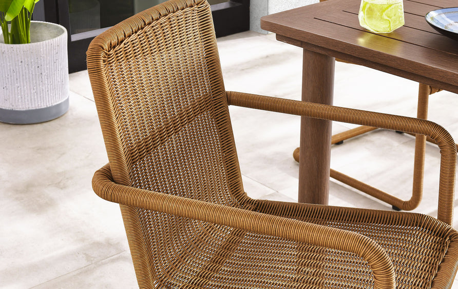 Bual Outdoor Patio Wicker Dining Chairs Set of 2 in Natural