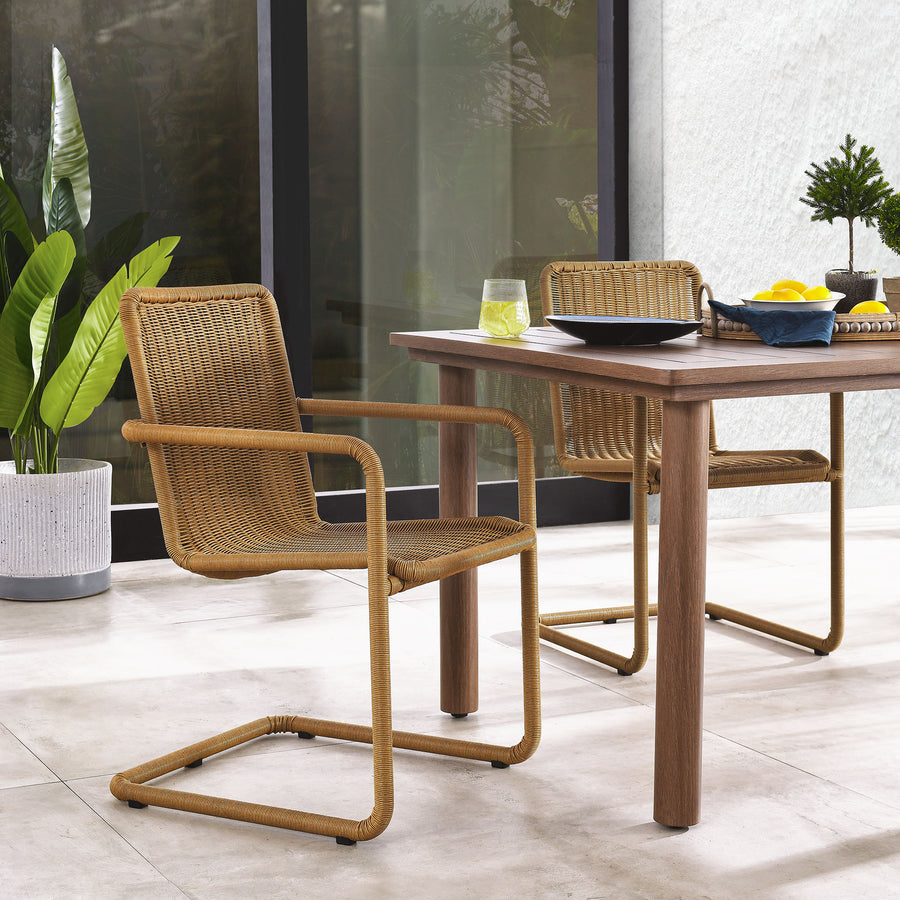 Bual Outdoor Patio Wicker Dining Chairs Set of 2 in Natural
