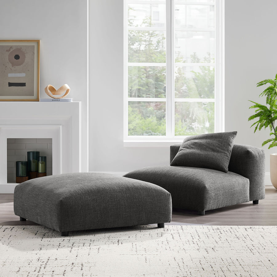 Reed Modular Upholstered Fabric Armless Chair and Ottoman Set in Charcoal