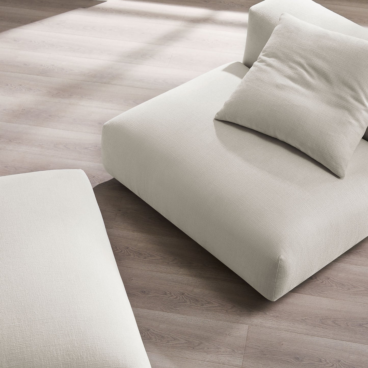 Reed Modular Upholstered Fabric Armless Chair and Ottoman Set in Salt