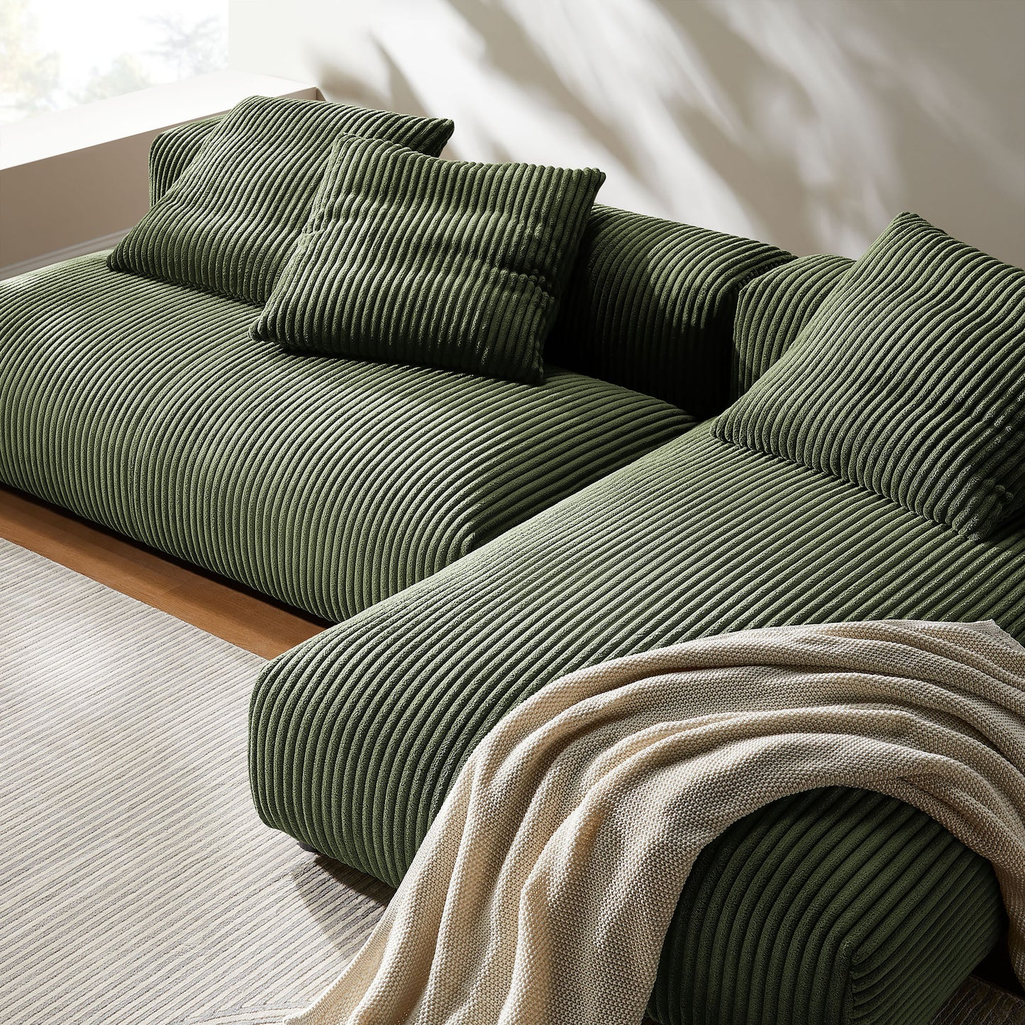 Reed 2-Piece Modular Corduroy Upholstered Sectional Sofa With Chaise in Fern