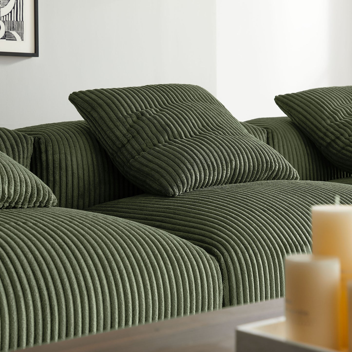 Reed 4-Piece Modular Corduroy Upholstered Sectional Sofa in Fern