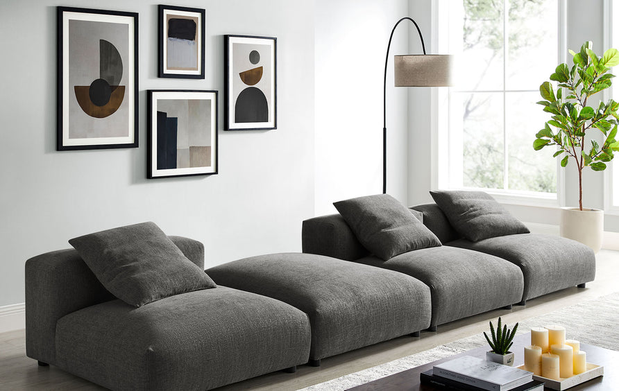Reed 4-Piece Modular Upholstered Fabric Sectional Sofa in Charcoal