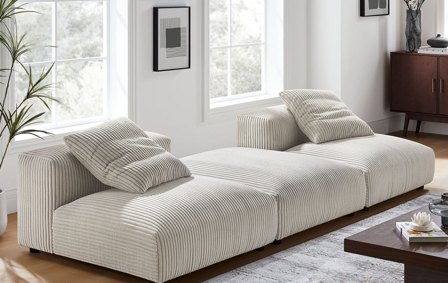 Reed 3-Piece Modular Corduroy Upholstered Sectional Sofa in Almond