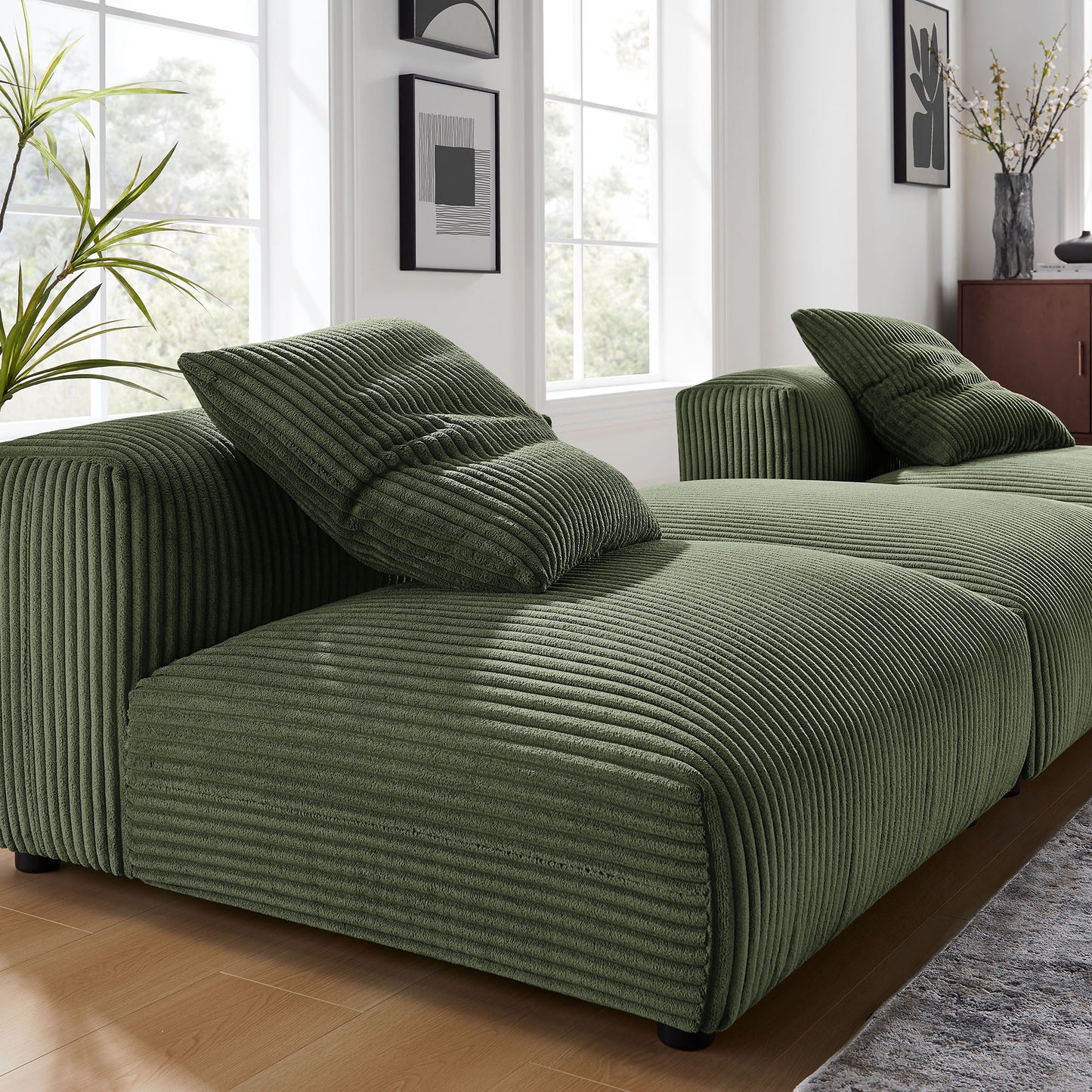 Reed 3-Piece Modular Corduroy Upholstered Sectional Sofa in Fern