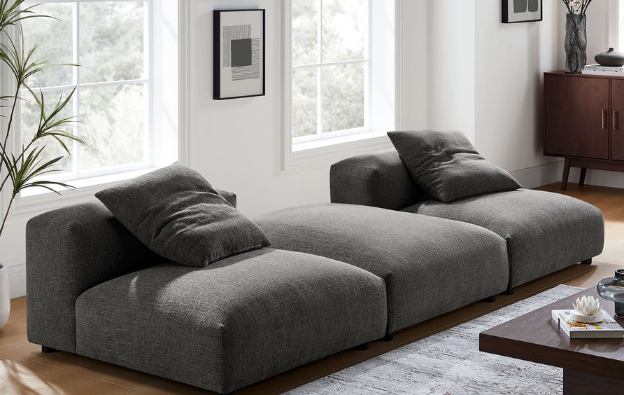 Reed 3-Piece Modular Upholstered Fabric Sectional Sofa in Charcoal