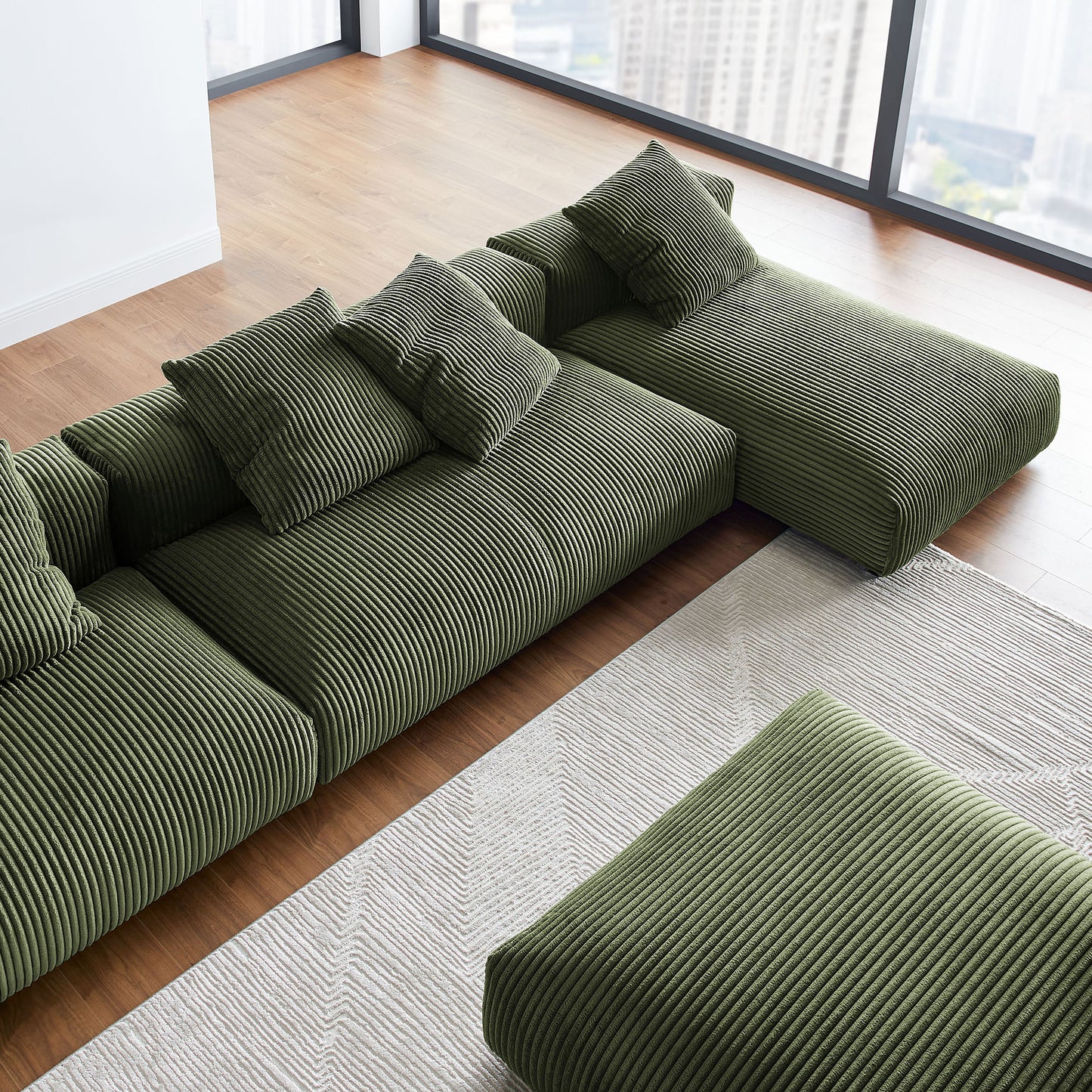 Reed 4-Piece Modular Corduroy Upholstered Sectional Sofa With Ottoman in Fern