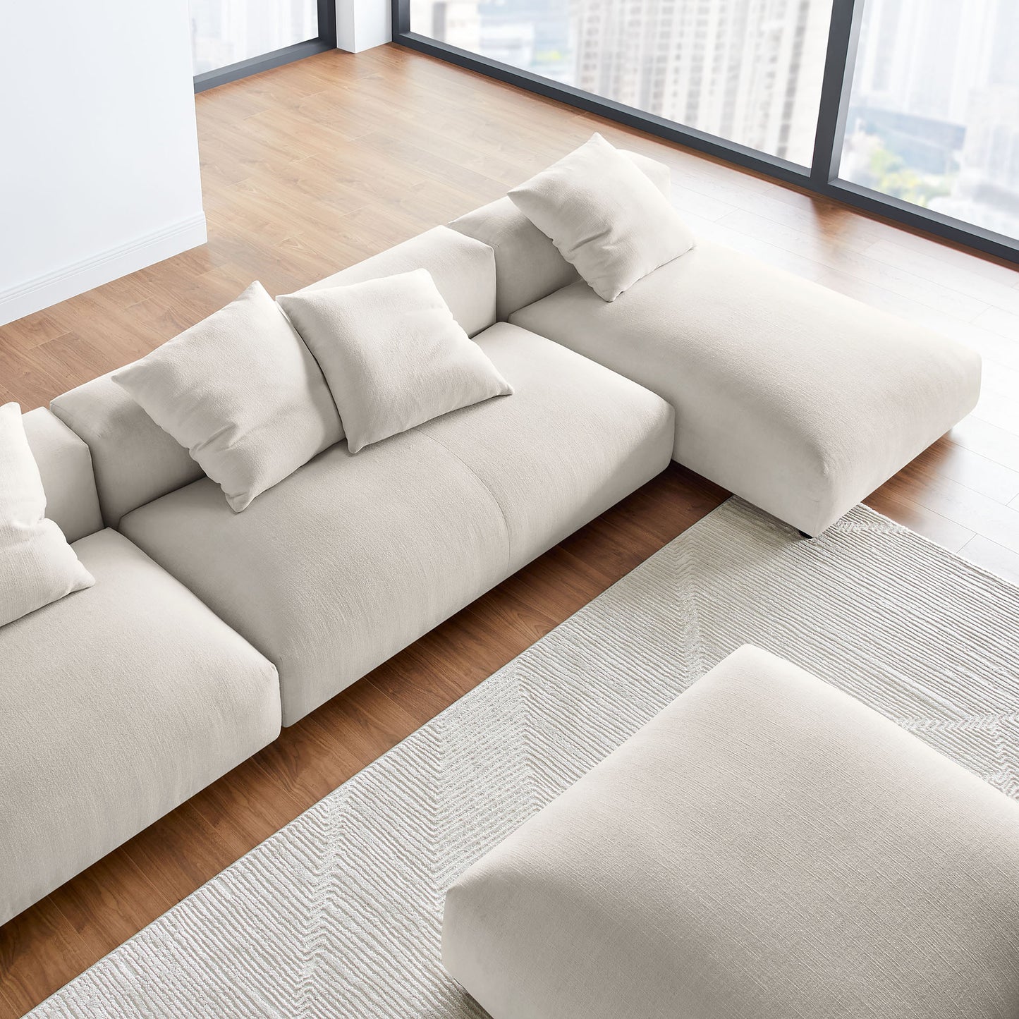 Reed 4-Piece Modular Upholstered Fabric Sectional Sofa With Ottoman in Salt