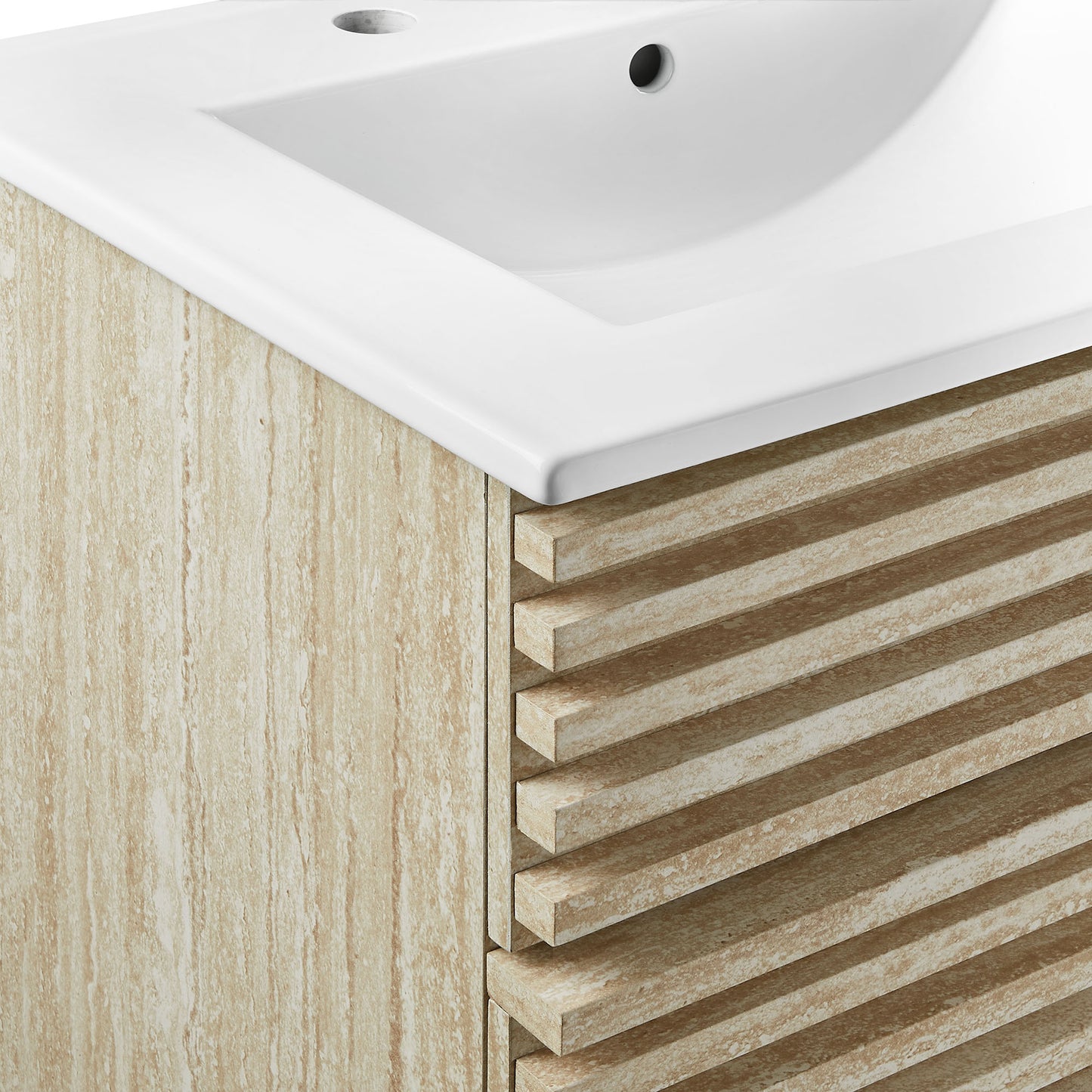 Vera 24" Faux Travertine Bathroom Vanity With Sink in White