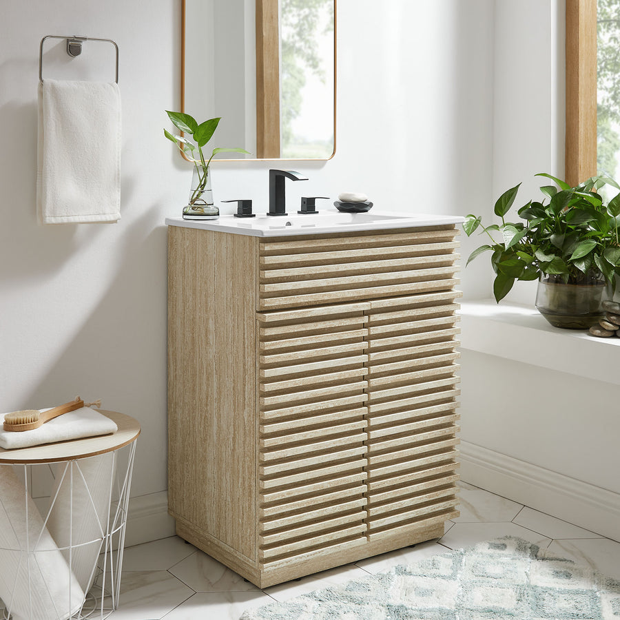 Vera 24" Faux Travertine Bathroom Vanity With Sink in White