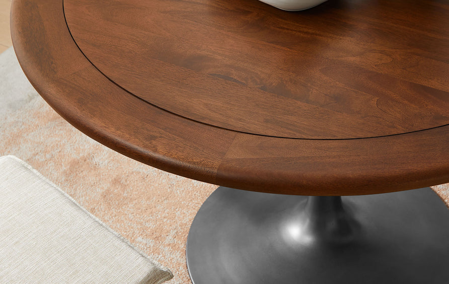 Lumen 48" Round Pedestal Solid Wood Dining Table in Black Walnut
