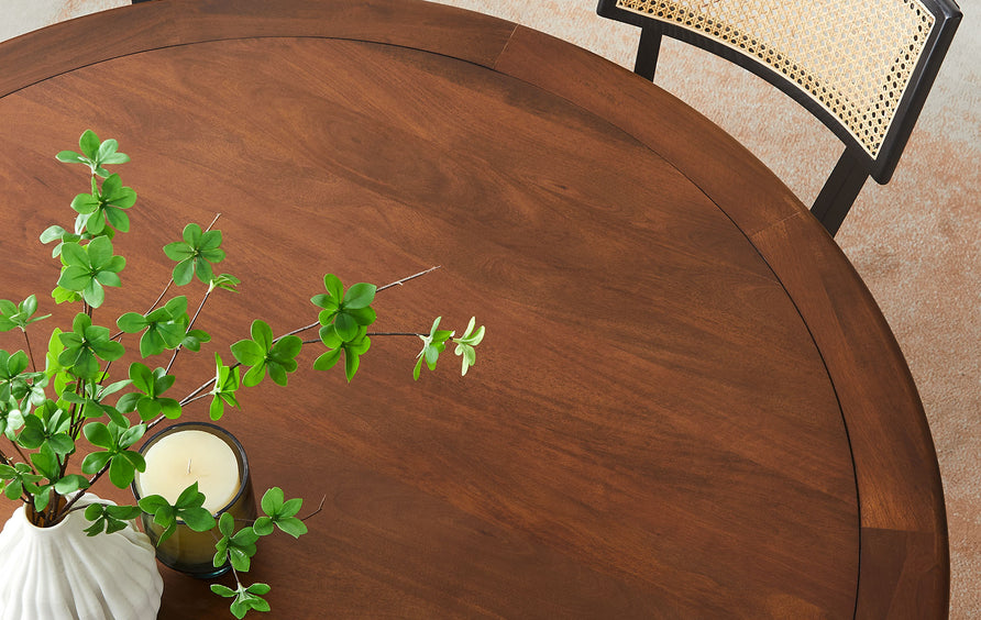 Lumen 60" Round Pedestal Solid Wood Dining Table in Black Walnut