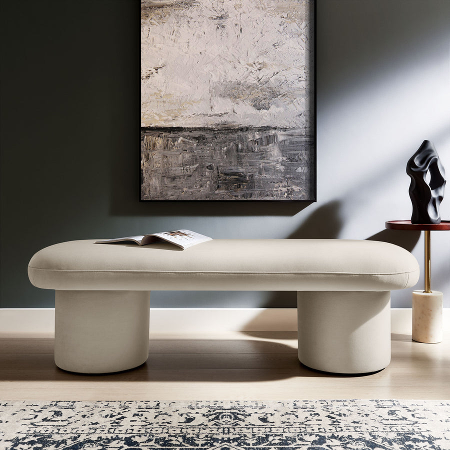 Torin Performance Velvet Bench in Almond