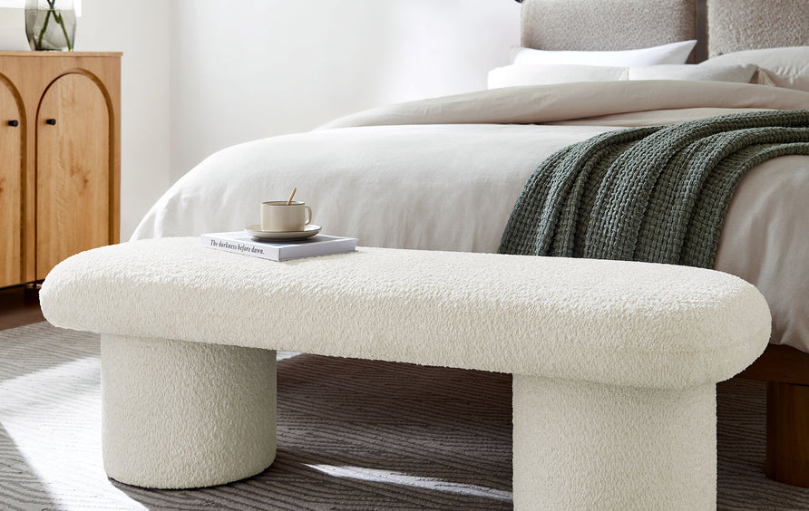 Torin Chenille Upholstered Bench in Cream