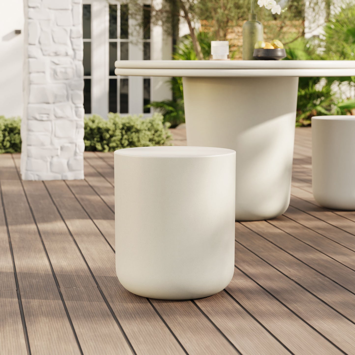 Portico Indoor - Outdoor Patio Concrete Stool in White