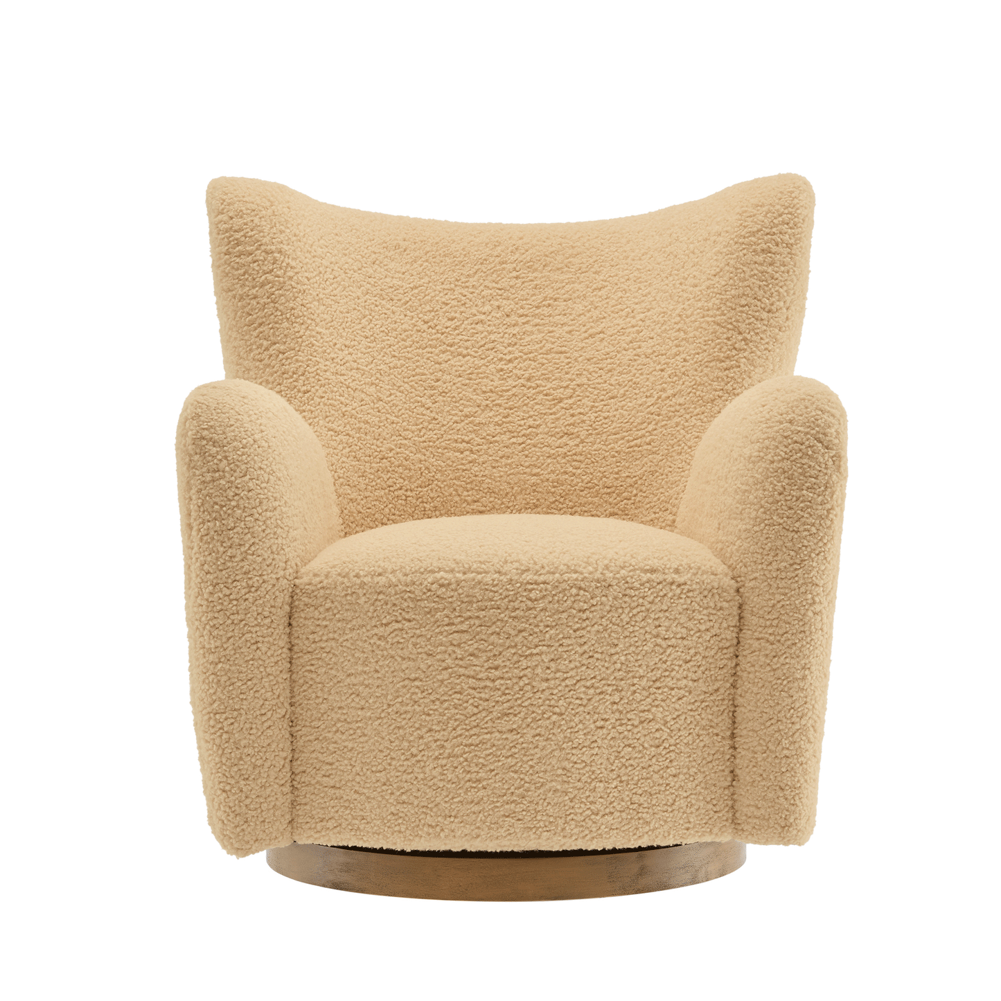 Pedraza Wingback Sherpa Swivel Accent Chair in Ivory Walnut