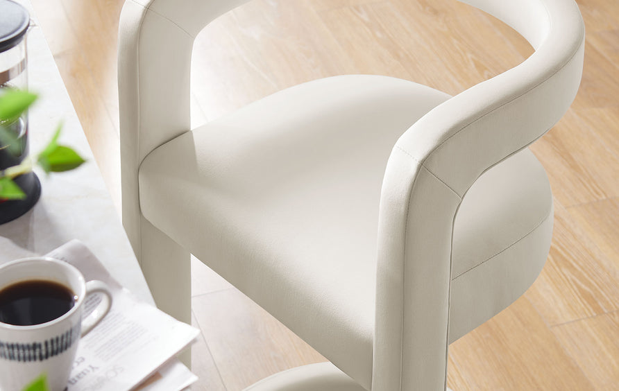 Sepia Performance Velvet Counter Stool in Alabaster