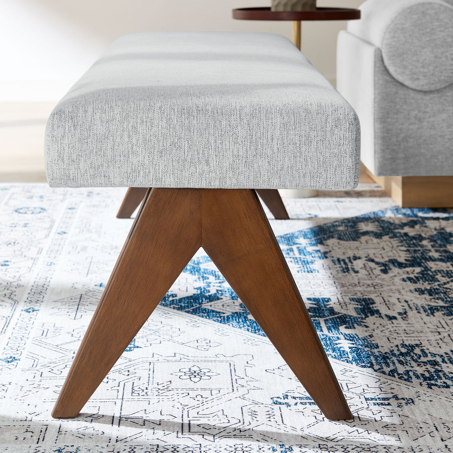 Sable 63" Fabric Upholstered Bench in Light Gray